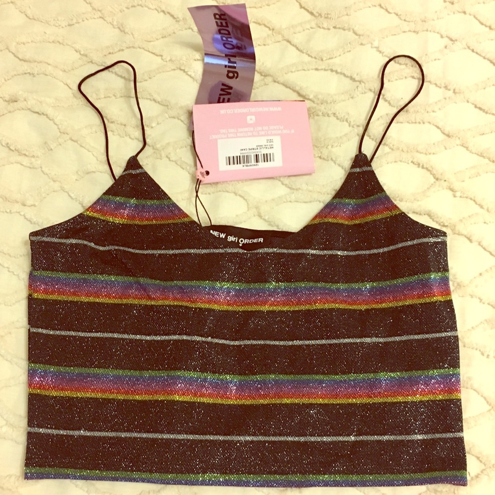 NWT😘 shiny 90’s Rave crop top with micro straps
